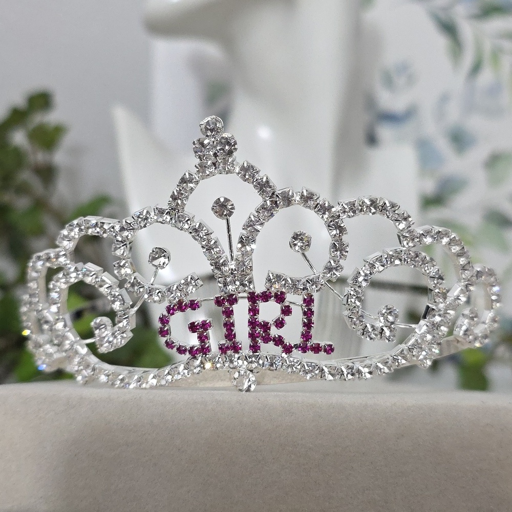 Silver Clear Rhinestone "GIRL" Tiara with Side Combs